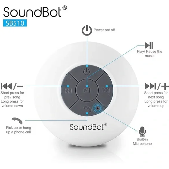 Soundbot® Waterproof Shower Speaker HD Water Resistant Bluetooth - Picture 4 of 6